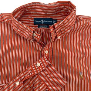 Ralph Lauren Classic Fit Orange Stripe Colorful Pony Button Down Shirt Men Large